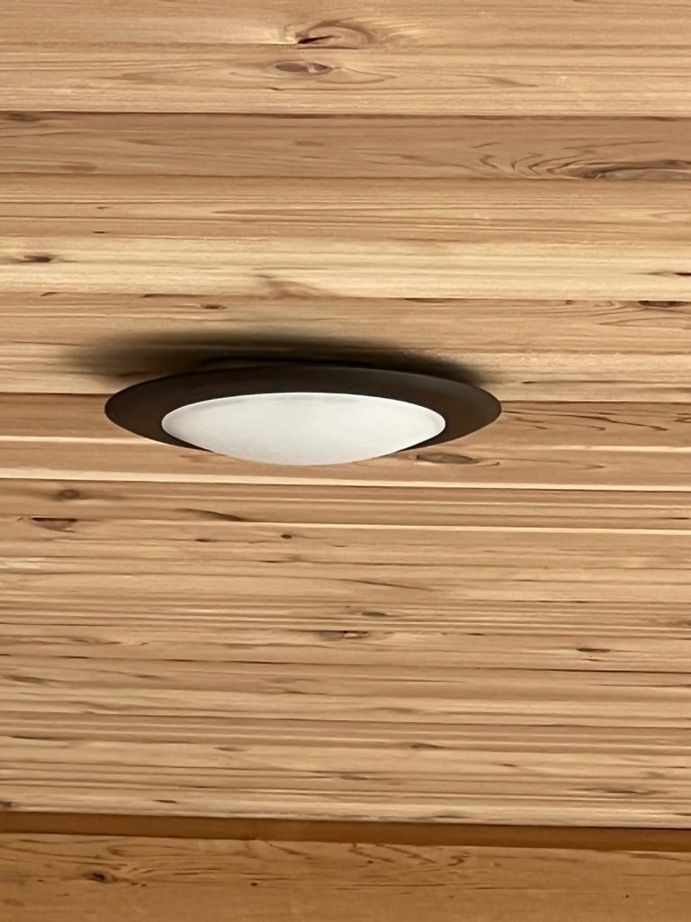 Recessed Can Lights on wooden ceiling